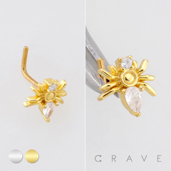 CZ SPIDER 316L SURGICAL STEEL L-SHAPE NOSE RING